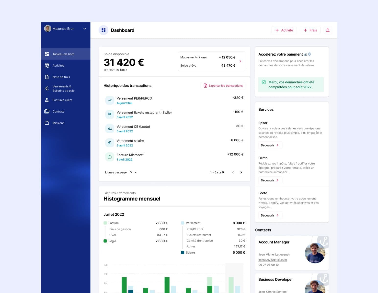 Capture d’écran du projet Embarq
