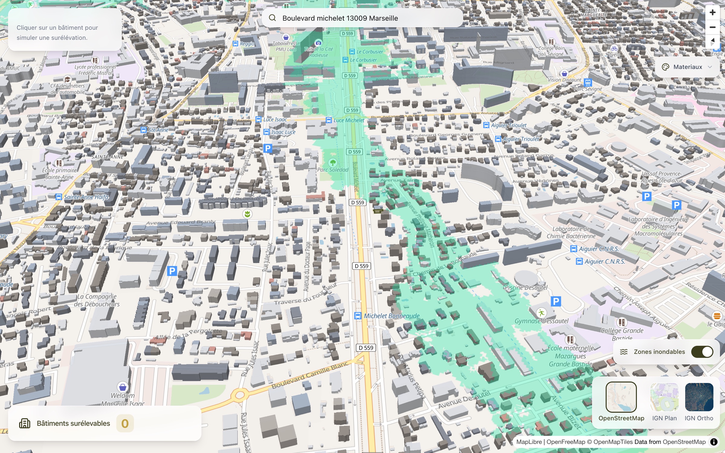Georisques flood hazard zones around boulevard Michelet